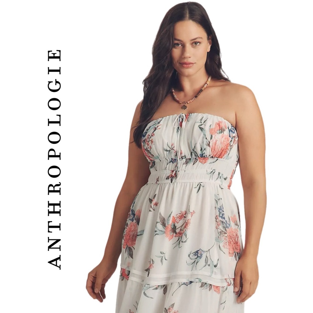 Anthropologie Somerset Strapless Chiffon Midi Dress - Picture 2 of 10
